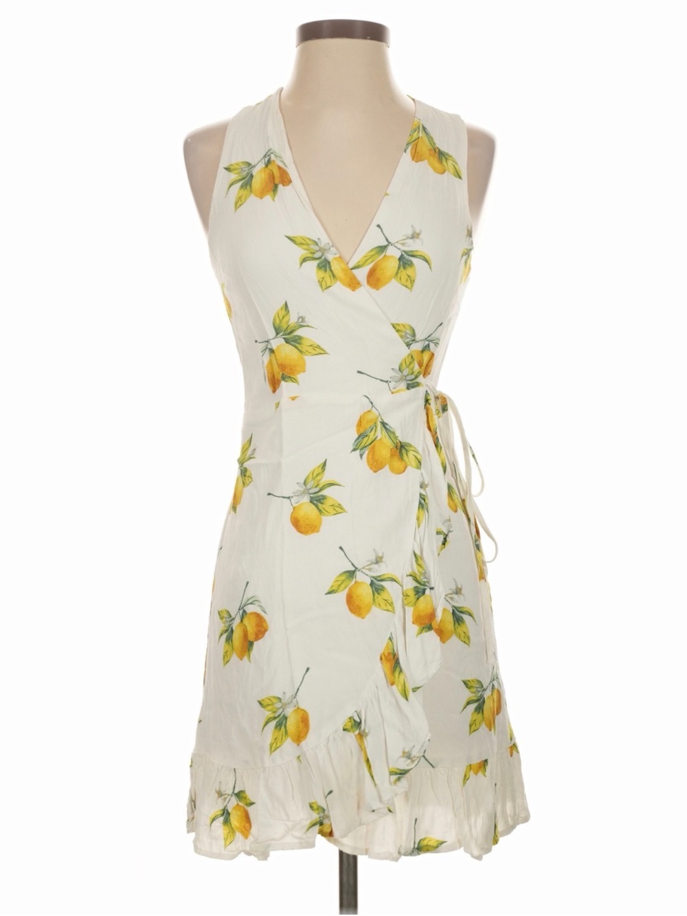 Rails White Wrap Dress with Yellow Lemon Print